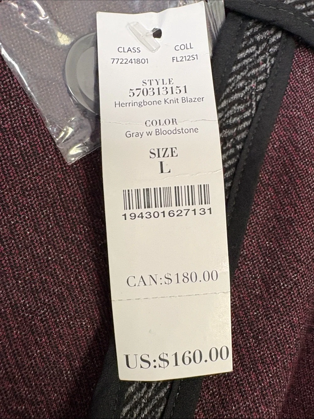 White House Black Market Herringbone Knit Blazer Gray Bloodstone Large NWT